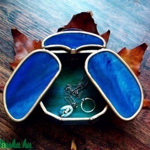 Cutie de bijuterii Scarab teal gold albastru-auriu -  - Artynos.ro