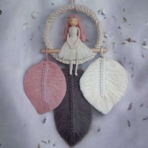 Macramé papusa cu frunze decor de perete, , , ARTYNOS