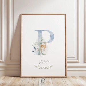 Scrisoare P, monograma, imagine pentru ziua numelui, decor, decalaj de perete cu verdeata, poster cu animale din padure, , , ARTYNOS