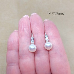 Cercei de perle cu zirconiu dreptunghiular - bijuterii - cercei - cercei drop - Artynos.ro
