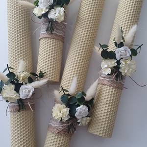 Set lumânări cununie, din ceară naturală de albine - accesorii nuntă - materiale decor pentru nuntă - lumânări de nuntă și suport lumânări - Artynos.ro