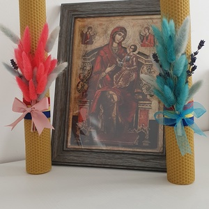Set lumânări cununie sau botez, din ceară naturală de albine - accesorii nuntă - materiale decor pentru nuntă - lumânări de nuntă și suport lumânări - Artynos.ro