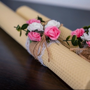 Set lumânări cununie, din ceară naturală de albine - accesorii nuntă - materiale decor pentru nuntă - lumânări de nuntă și suport lumânări - Artynos.ro