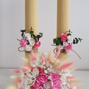 Set lumânări cununie, din ceară naturală de albine - accesorii nuntă - materiale decor pentru nuntă - lumânări de nuntă și suport lumânări - Artynos.ro