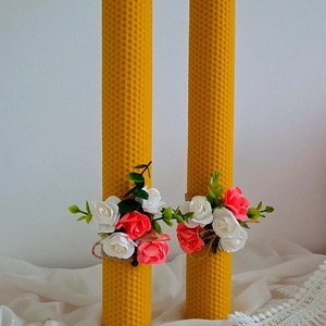 Set lumânări cununie/botez, din ceară naturală de albine - accesorii nuntă - materiale decor pentru nuntă - lumânări de nuntă și suport lumânări - Artynos.ro