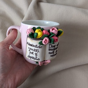 Cana cu Mesaj Motivaional si Lalele modelate din lut polimeric  - casă & stil de viață - accesorii pentru echipamente de bucătărie - accesorii de servire - căni - Artynos.ro