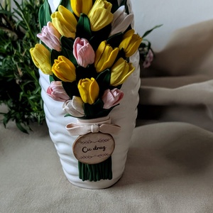Vază decorativă handmade cu lalele din lut polimeric � personalizabilă - casă & stil de viață - decorațiuni de casă - accesorii florale - vaze - Artynos.ro