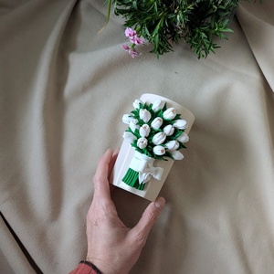 Pahar ceramic decorat manual cu buchet de lalele - personalizabil - casă & stil de viață - echipamente de bucătărie - accesorii de servire - căni - Artynos.ro