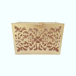 Cutie bani din lemn pentru nunta sau botez, auriu, 30x20x20cm - accesorii nuntă - amintiri și cadouri de nuntă - cutie dar nuntă - Artynos.ro