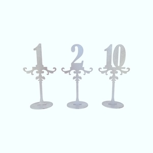 Set 1-10 numere de masa cu picior si suport - argintiu - 25cm, Accesorii nuntă, Amintiri și cadouri de nuntă, Cutie dar nuntă, Prelucrarea lemnului, ARTYNOS