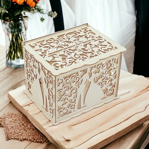 Cutie de dar pentru nunta, lemn, cutie pentru petrecere de nunta, 30x24x22.5CM - accesorii nuntă - amintiri și cadouri de nuntă - cutie dar nuntă - Artynos.ro