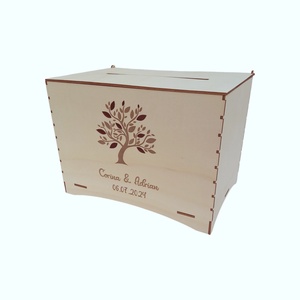 Cutie de dar din lemn gravata laser, personalizata - 30x20x23cm  - accesorii nuntă - amintiri și cadouri de nuntă - cutie dar nuntă - Artynos.ro