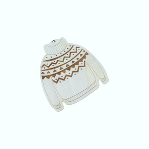 Glob pentru pomul de Craciun din lemn, model pulover traditional, 10x9x0.4cm - accesorii de crăciun - decorațiuni de crăciun de casă - decorațiuni pentru pomul de crăciun - Artynos.ro