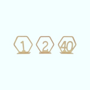 Numere masa botez din lemn, culoare auriu - set 1-40 buc, Accesorii nunta, Materiale decor pentru nunta, Decoratiuni pentru masa de nunta , Prelucrarea lemnului, ARTYNOS