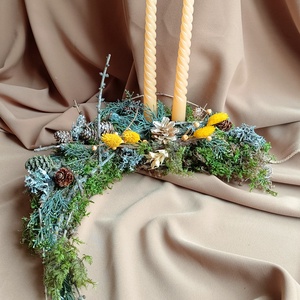 Decoratiune Craciun cu lumanari , Craciun, Decoratiuni de Craciun de casa, Decor pentru masa de Craciun, Aranjament de flori, ARTYNOS