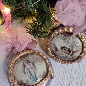 Set de 2 globuri vintage ingeri si vis de Craciun - Artynos.ro