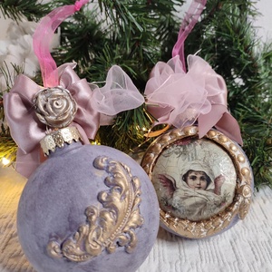 Set de 2 globuri vintage îngeri și vis de Crăciun - crăciun - decorațiuni de crăciun de casă - globuri de crăciun - Artynos.ro