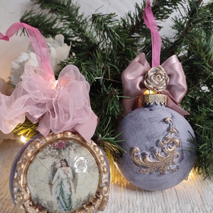 Set de 2 globuri vintage îngeri și vis de Crăciun - crăciun - decorațiuni de crăciun de casă - globuri de crăciun - Artynos.ro