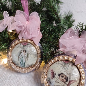 Set de 2 globuri vintage îngeri și vis de Crăciun - crăciun - decorațiuni de crăciun de casă - globuri de crăciun - Artynos.ro