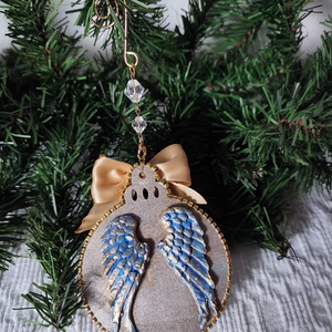 Set de 4 decoratiuni handmade Îngeri vintage în albastru și aur eleganță cerească pentru bradul tău - crăciun - decorațiuni de crăciun de casă - globuri de crăciun - Artynos.ro