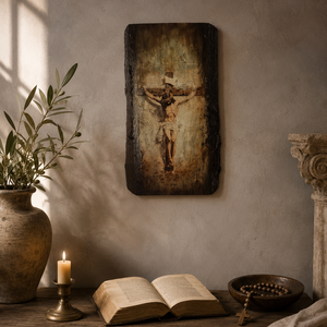 Răstignirea -Icoană pe Lemn Unicat Antichizată - casă & stil de viață - accesorii religioase - icoane cu sfinți - Artynos.ro