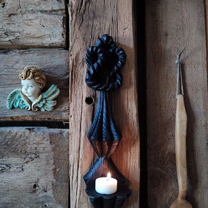 Candela veche sculptata manual-Piesa Unicat cu Nod Dublu Simbolic, Casa & Stil de viata, Accesorii religioase, Cruce, Altele, ARTYNOS