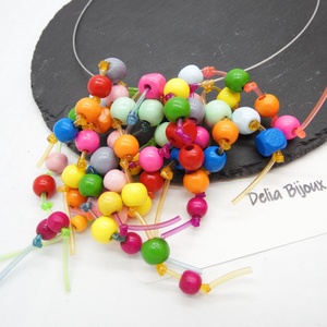 Colier statement unicat multicolor Margele de lemn si tuburi de silicon (cod1273), Bijuterii, Coliere, Coliere statement, Confectionarea bijuteriilor, ARTYNOS