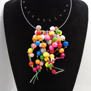Colier statement unicat multicolor Margele de lemn și tuburi de silicon (cod1273) - bijuterii - coliere - coliere statement - Artynos.ro