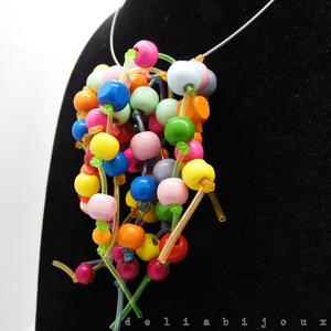 Colier statement unicat multicolor Margele de lemn și tuburi de silicon (cod1273) - bijuterii - coliere - coliere statement - Artynos.ro