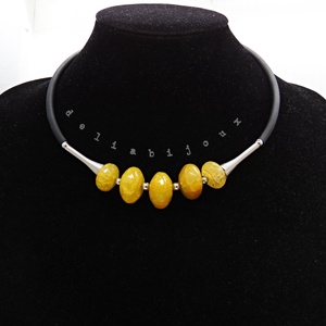 Colier statement handmade unicat agate galbene (cod1261) - bijuterii - coliere - coliere statement - Artynos.ro