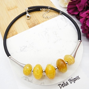 Colier statement handmade unicat agate galbene (cod1261) - bijuterii - coliere - coliere statement - Artynos.ro