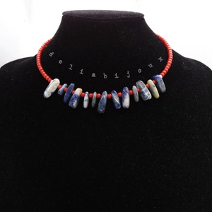 Colier statement handmade unicat - sodalit si coral (cod1253) - bijuterii - coliere - coliere statement - Artynos.ro