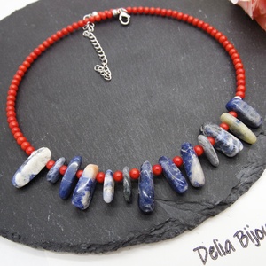 Colier statement handmade unicat - sodalit si coral (cod1253) - bijuterii - coliere - coliere statement - Artynos.ro