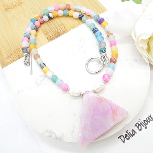 Colier handmade - agate frozen si perle cultura (cod1246) - Artynos.ro