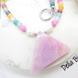 Colier handmade - agate frozen si perle cultura (cod1246) - bijuterii - coliere - coliere statement - Artynos.ro