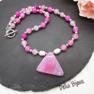 Colier handmade - agate frozen si perle cultura (cod1247) - bijuterii - coliere - coliere statement - Artynos.ro