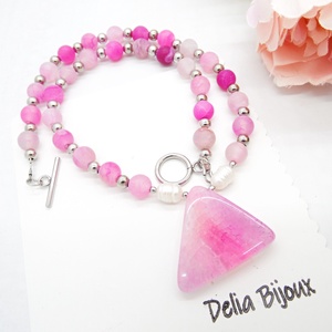 Colier handmade - agate frozen si perle cultura (cod1247) - bijuterii - coliere - coliere statement - Artynos.ro