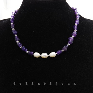 Colier handmade - ametist si perle cultura (cod1249) - bijuterii - coliere - coliere statement - Artynos.ro