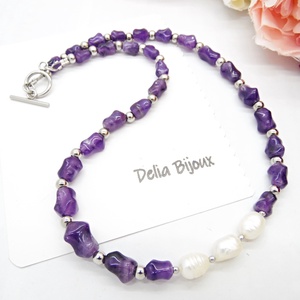 Colier handmade - ametist si perle cultura (cod1249) - bijuterii - coliere - coliere statement - Artynos.ro