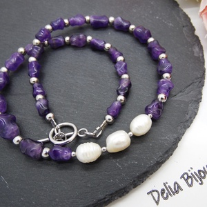 Colier handmade - ametist si perle cultura (cod1249) - bijuterii - coliere - coliere statement - Artynos.ro
