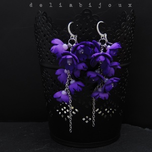 Cercei Handmade unicat cu flori mov (cod1299 - bijuterii - cercei - cercei candelabru - Artynos.ro