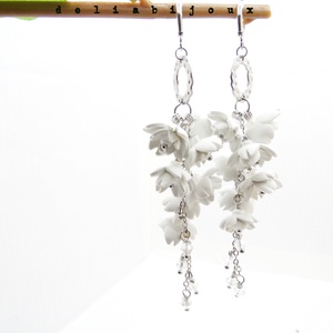 Cercei lungi handmade unicat cu flori si cristale - Ideali pentru nunta, botez, cununie (cod1300) - bijuterii - cercei - cercei candelabru - Artynos.ro