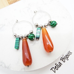 Cercei statement handmade unicat cu agate naturale și malachit 15 combinații într-o singură pereche (cod1301) - bijuterii - cercei - cercei cerc - Artynos.ro