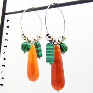 Cercei statement handmade unicat cu agate naturale și malachit 15 combinații într-o singură pereche (cod1301) - bijuterii - cercei - cercei cerc - Artynos.ro