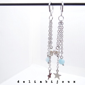 Cercei handmade unicat - acvamarin si perle (cod1146) - bijuterii - cercei - cercei cerc - Artynos.ro