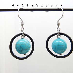 Cercei handmade statement - Stil Industrial - turcoaz si cauciuc (cod1153) - bijuterii - cercei - Artynos.ro