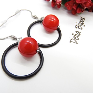 Cercei handmade statement - Stil Industrial - scoica si cauciuc (cod1114) - bijuterii - cercei - cercei cerc - Artynos.ro