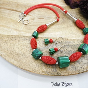 Set bijuterii handmade - malachit si cinabru (cod1215) - bijuterii - seturi de bijuterii - Artynos.ro Set bijuterii handmade - malachit si cinabru (cod1215) - bijuterii - seturi de bijuterii - Artynos.ro