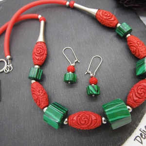 Set bijuterii handmade - malachit si cinabru (cod1215) - bijuterii - seturi de bijuterii - Artynos.ro Set bijuterii handmade - malachit si cinabru (cod1215) - bijuterii - seturi de bijuterii - Artynos.ro