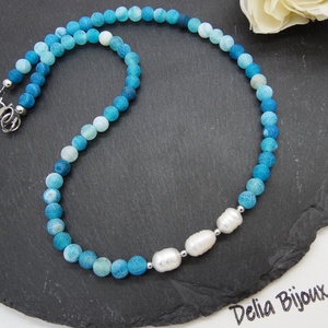 Colier handmade - agate frozen si perle cultura (cod1245) - Artynos.ro